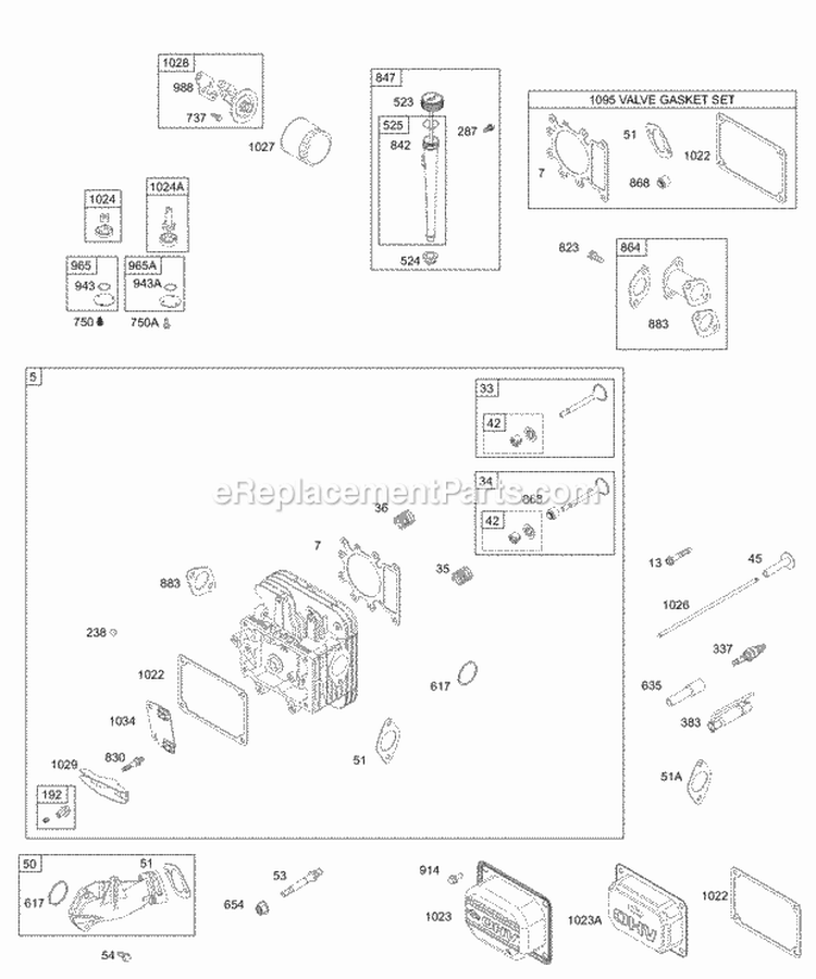 Cylinder Head Rocker Cover Oil Pump Oil Filter Diagram and Parts List for 28S707-1149-E1  Briggs and Stratton Engine